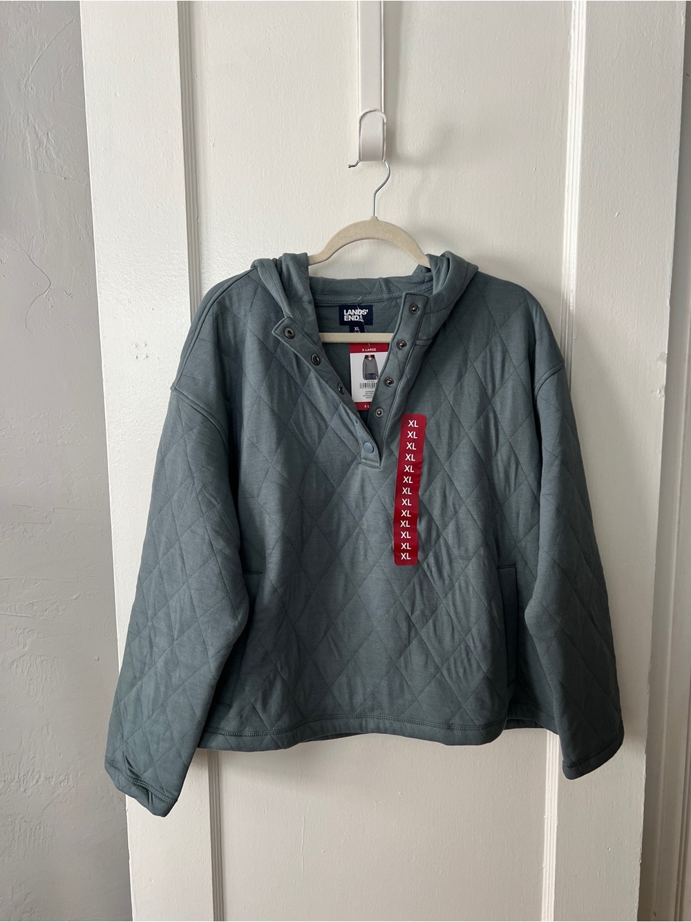 Lands' End Quilted Hooded Pullover in Slate Green